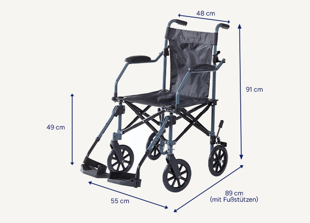 Maße des Orbisana TRS120 Transport-Rollstuhl